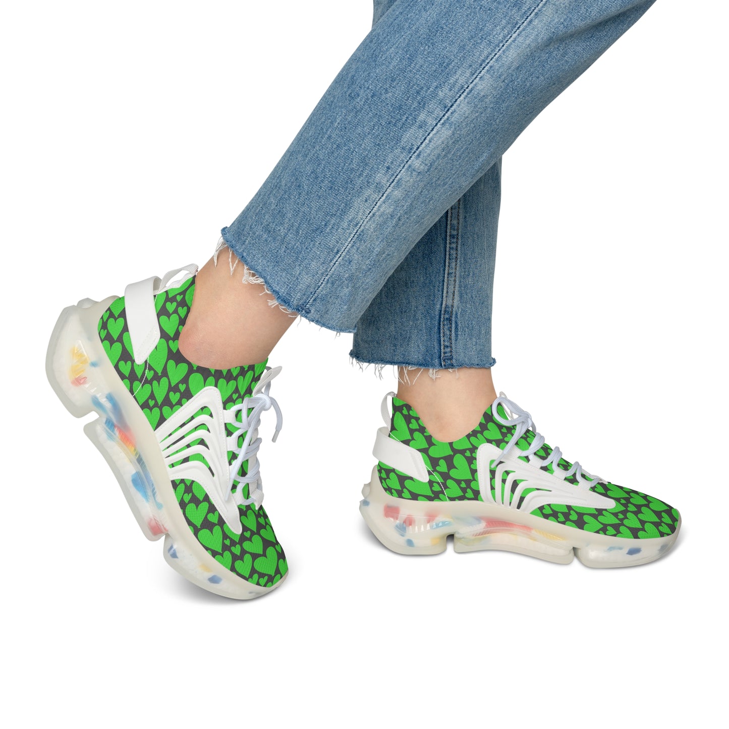 Damen Sneaker mit grünen Herzmuster – Stylische Sportschuhe
