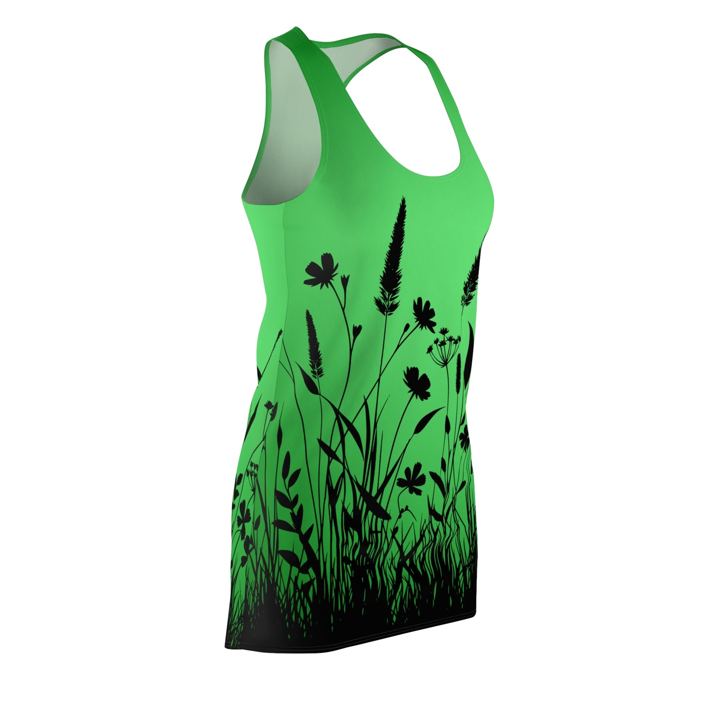 Blumen Silhouette Racerback Kleid – Grunes Sommerkleid