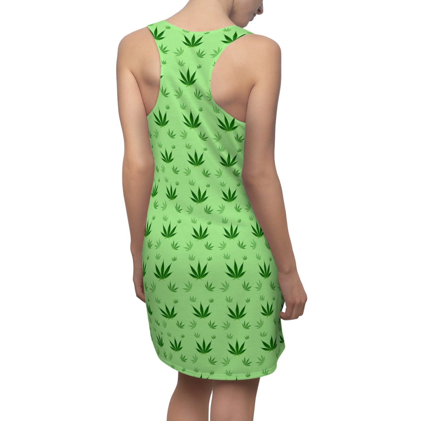 Damen Racerback Kleid Grün mit Cannabis Blättern – Sommer Freizeitkleid