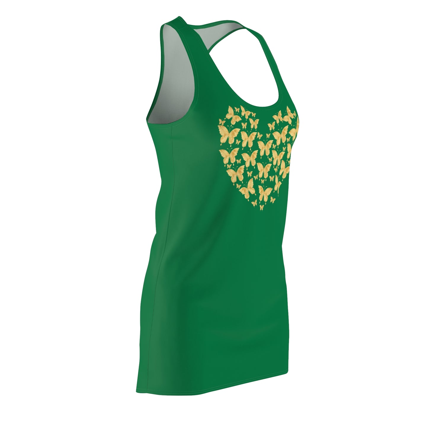 Dunkelgrün Schmetterlingsherz Racerback Kleid – Gold Sommerkleid
