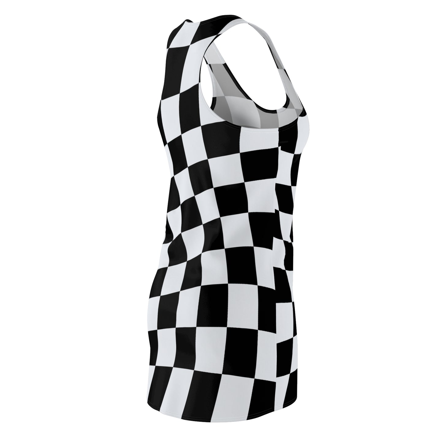 Schwarz Weiß Schachbrett Racerback Kleid – Kurvig Sommerkleid
