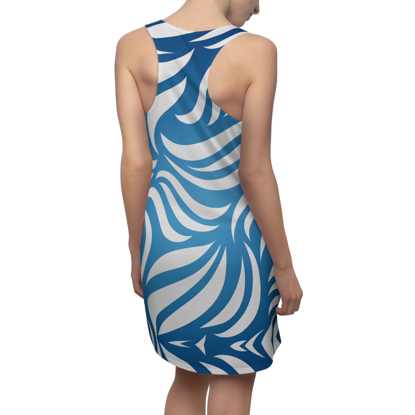 Blaues Racerback Kleid – Modernes Sommerkleid mit wellenförmigem Muster