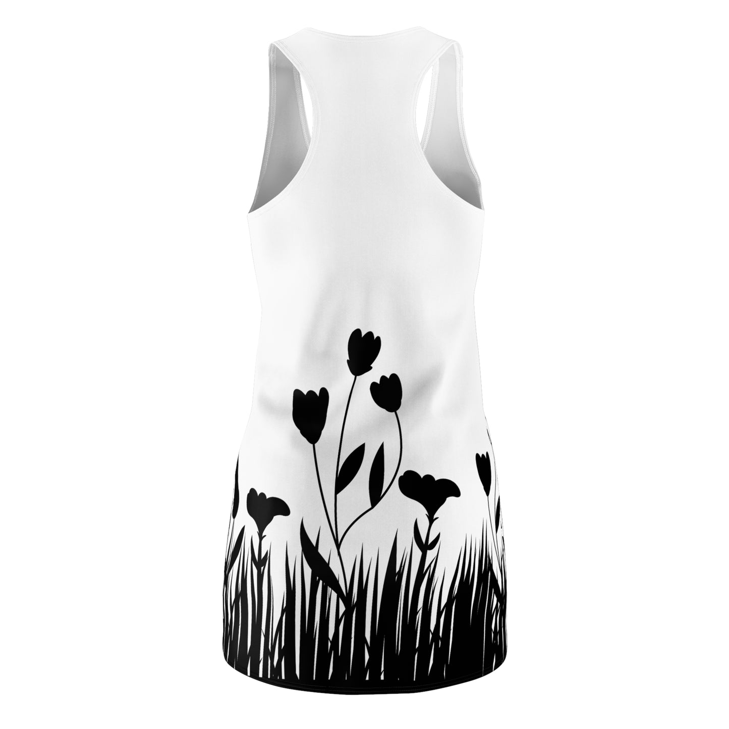 Blumensilhouette Racerback Kleid – Elegant Schwarz Weiß