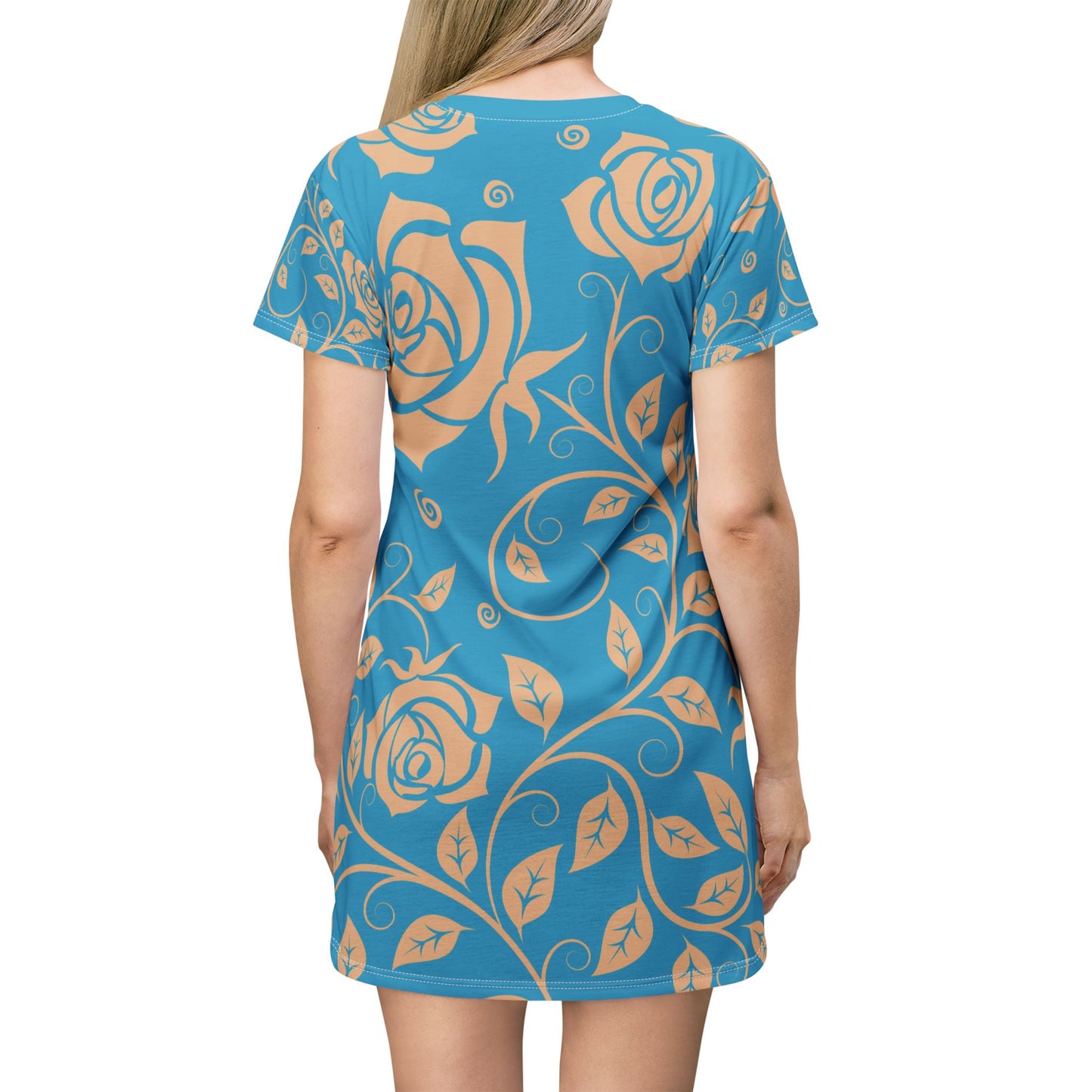 Türkiser Damen Kleid Blumen T Shirt Style Sommer Boho Casual