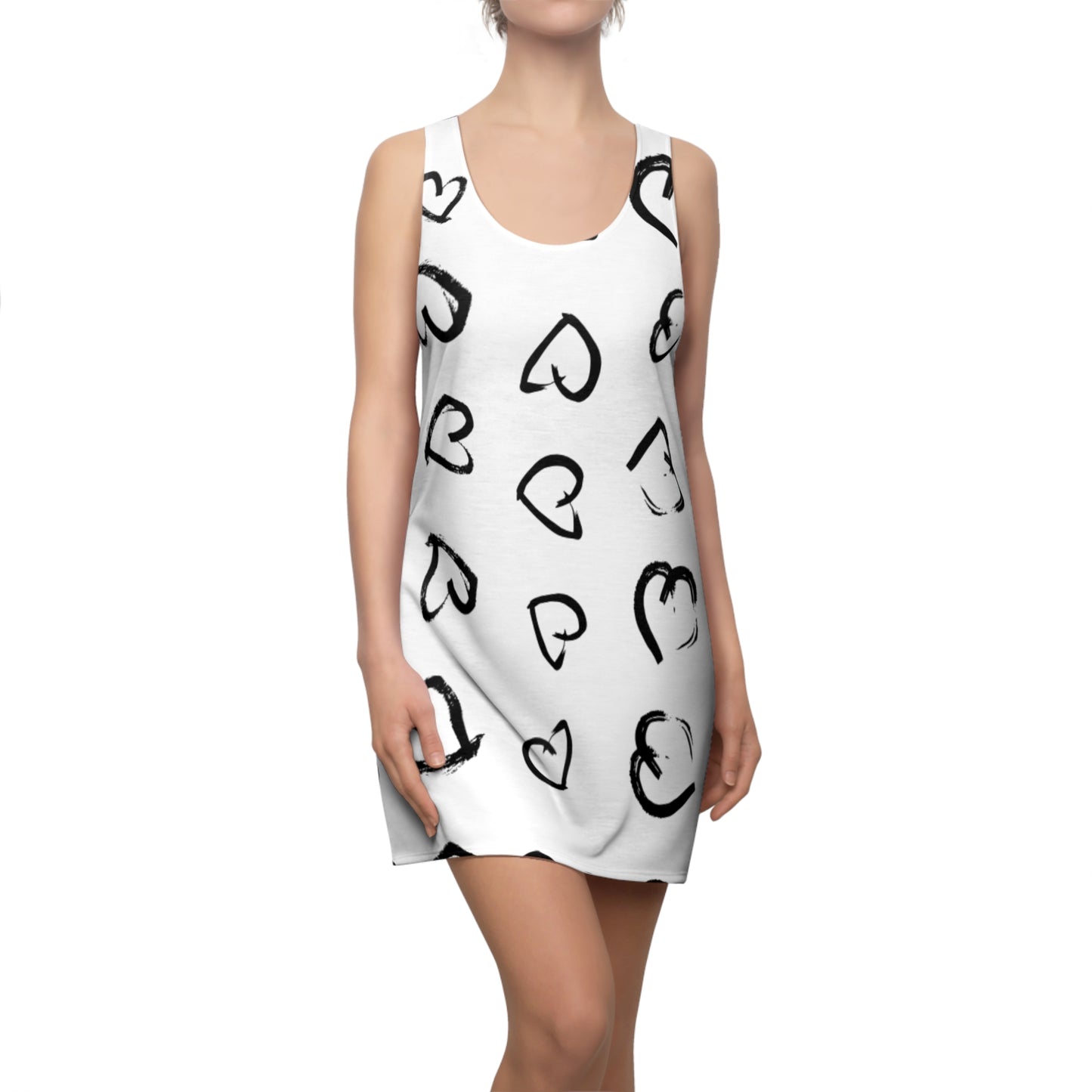 Racerback Kleid mit handgezeichnetem Herzmuster – Lässiges Sommerkleid