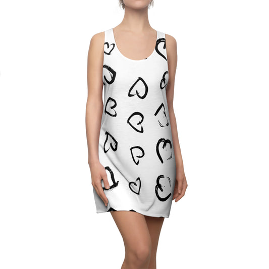 Racerback Kleid mit handgezeichnetem Herzmuster – Lässiges Sommerkleid