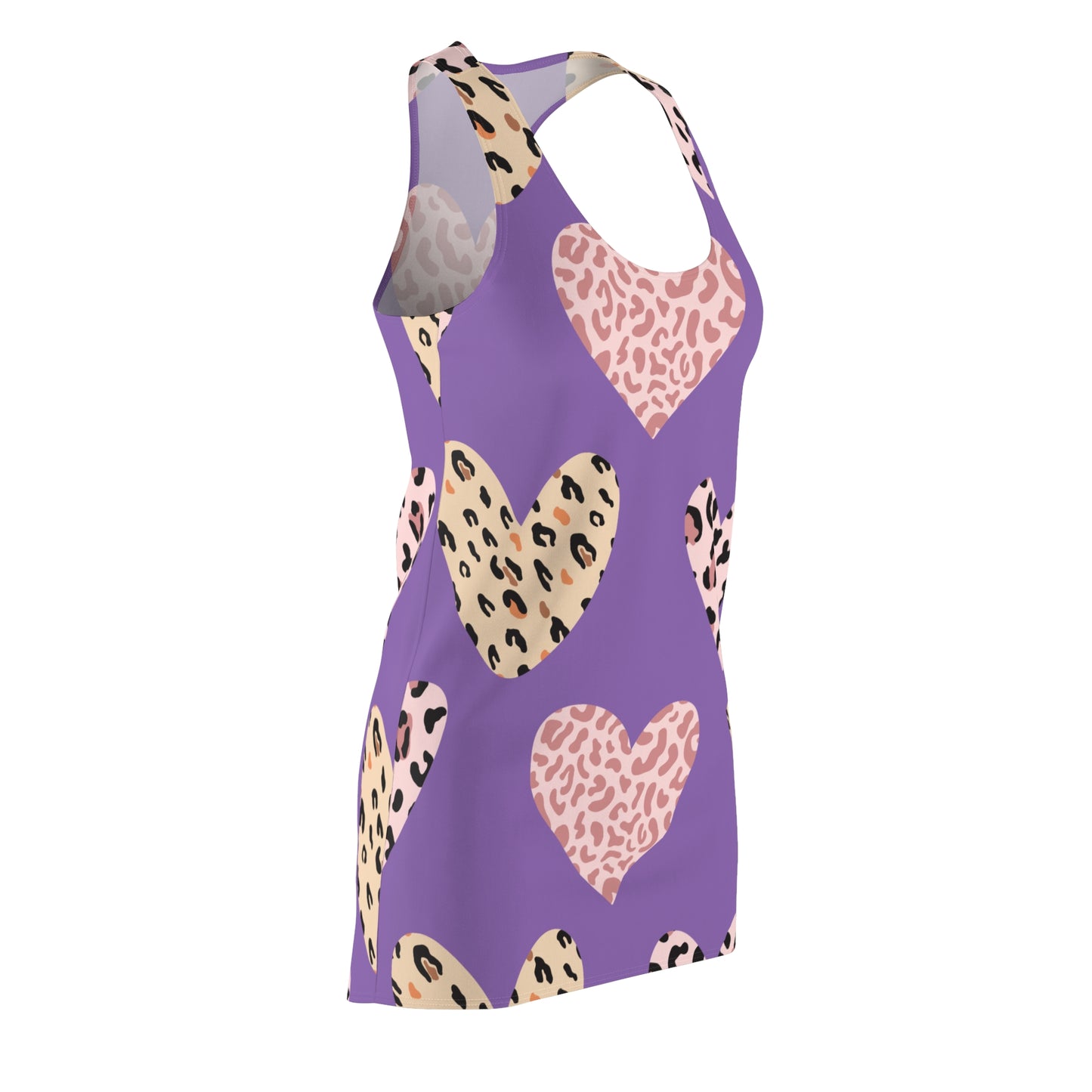 Hell Lila Herz Leopard Racerback Kleid – Weiß Pink Sommerkleid