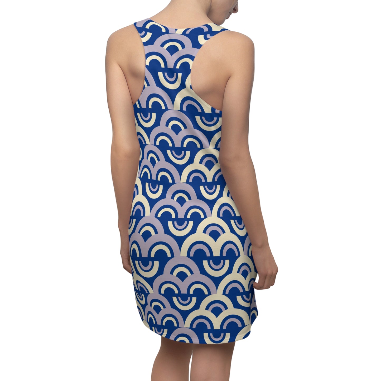 Damen Racerback Kleid blau Pastell Bogenmuster Bequemes Freizeitkleid