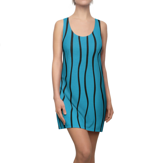 Türkis Schwarz Wellen Racerback Kleid – Modernes Sommerkleid