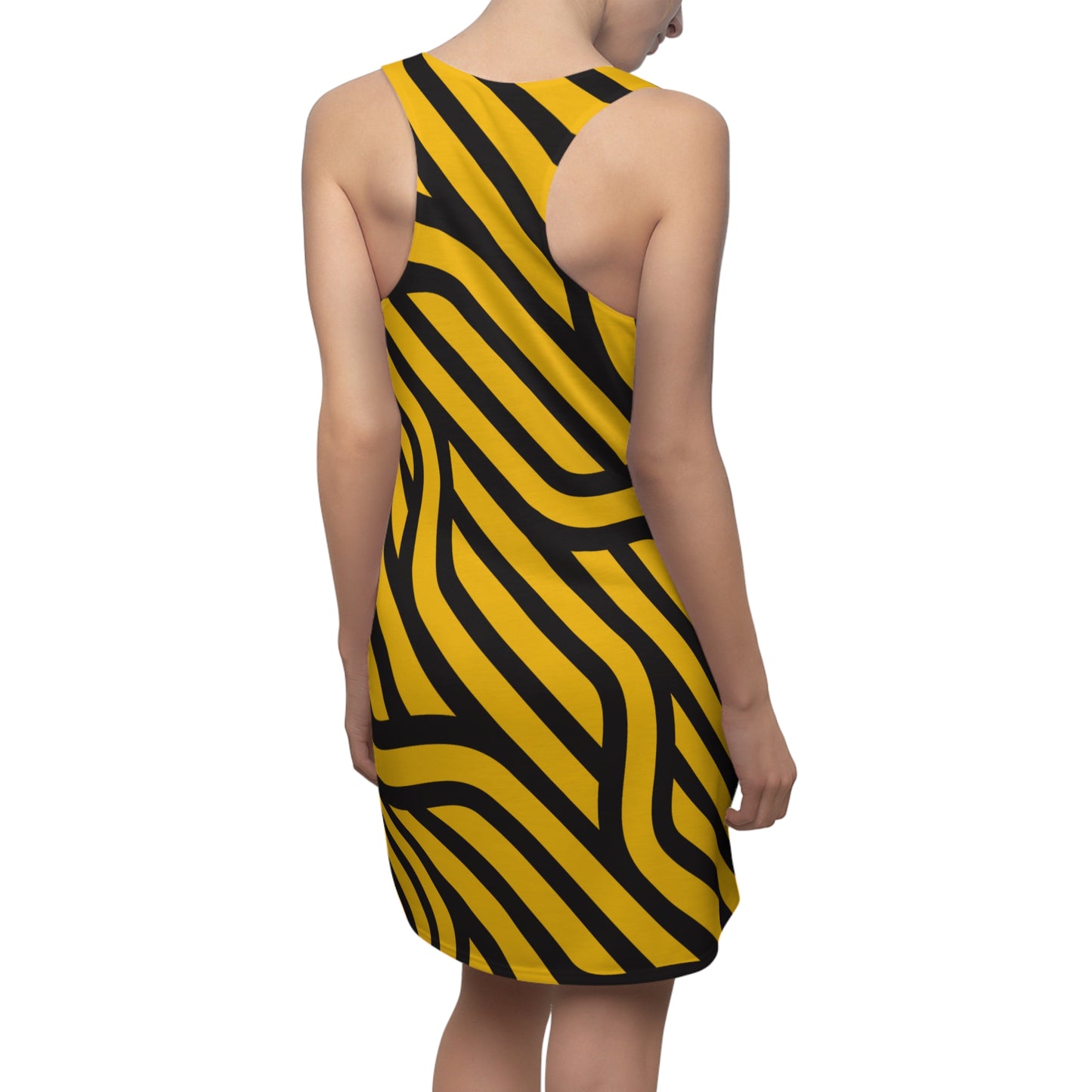 Schwarz Gelb Streifen Racerback Kleid – Modernes Sommerkleid