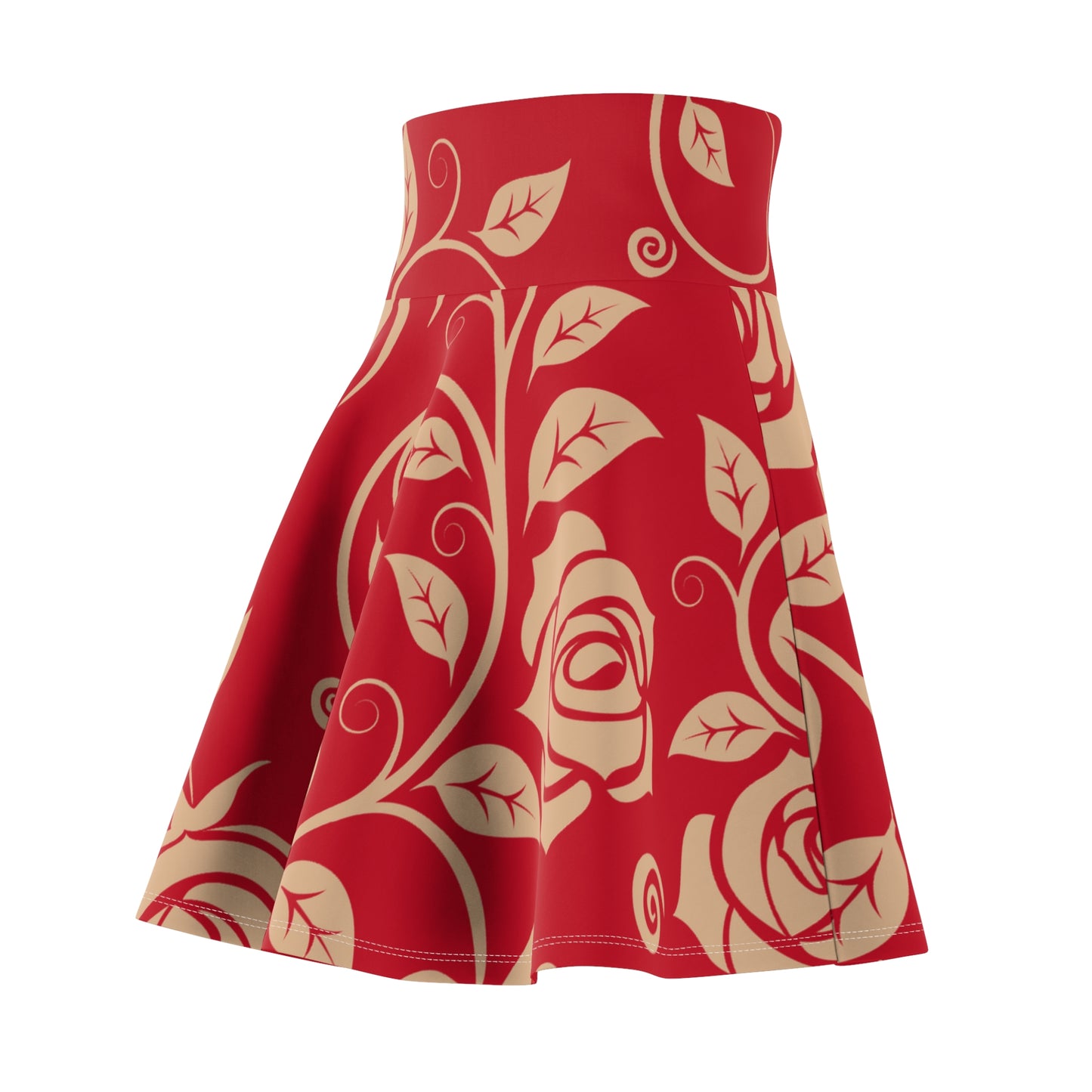 Dunkelroter Damen Rock Floral Skater Elegant Frühling Sommer Casual