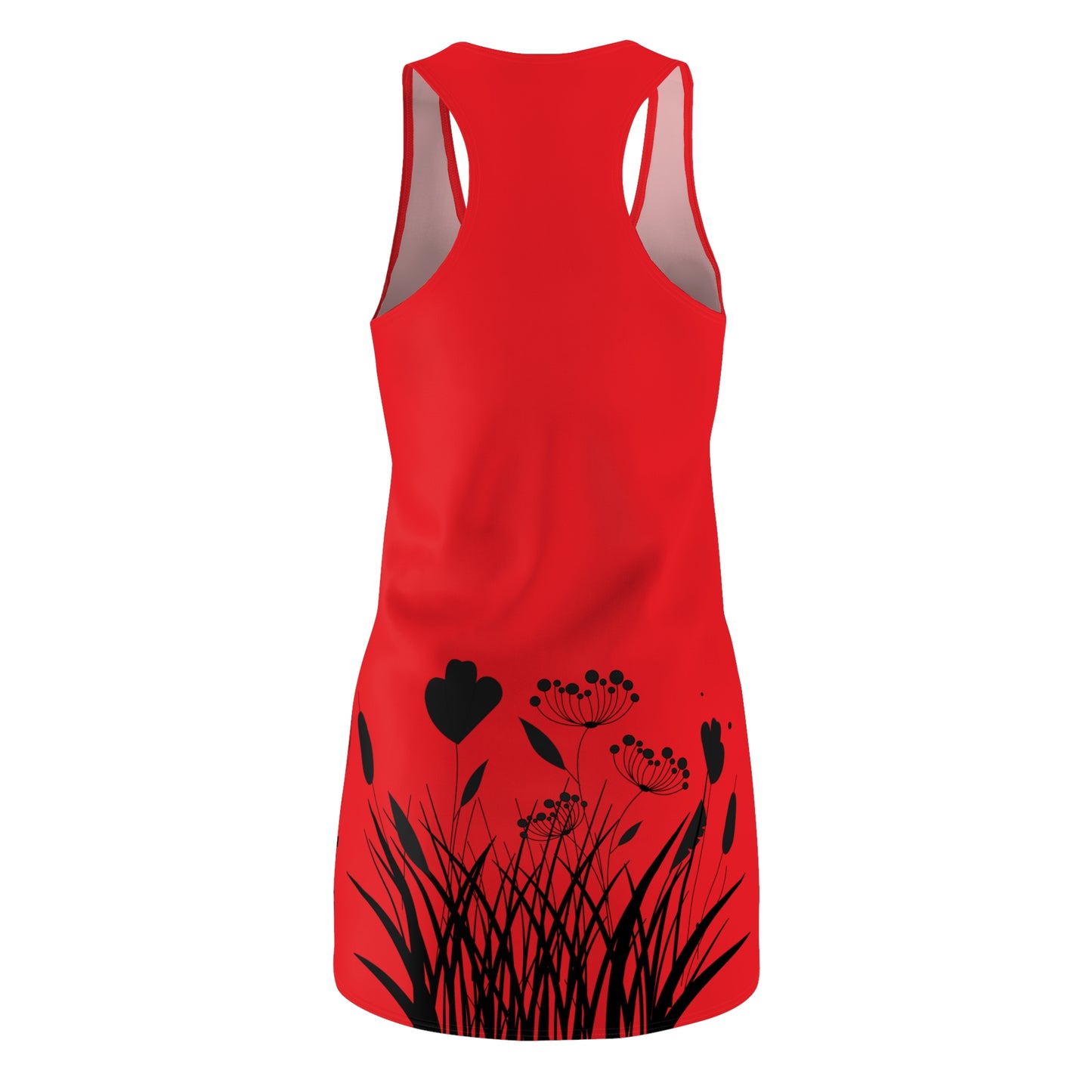 Schwarz Rot Blumen Racerback Kleid – Elegantes Sommerkleid