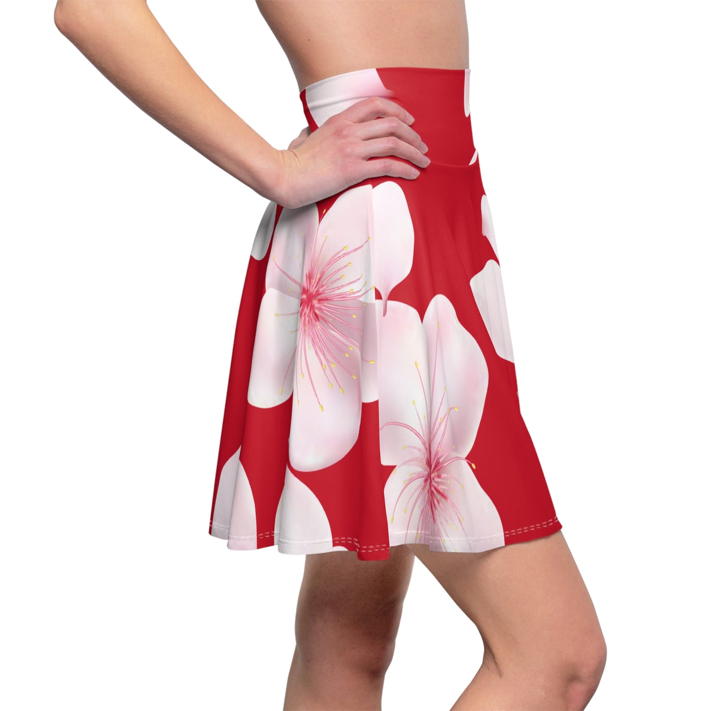 Dunkelroter Damen Rock Blütenmuster Skater Elegant Sommer Casual