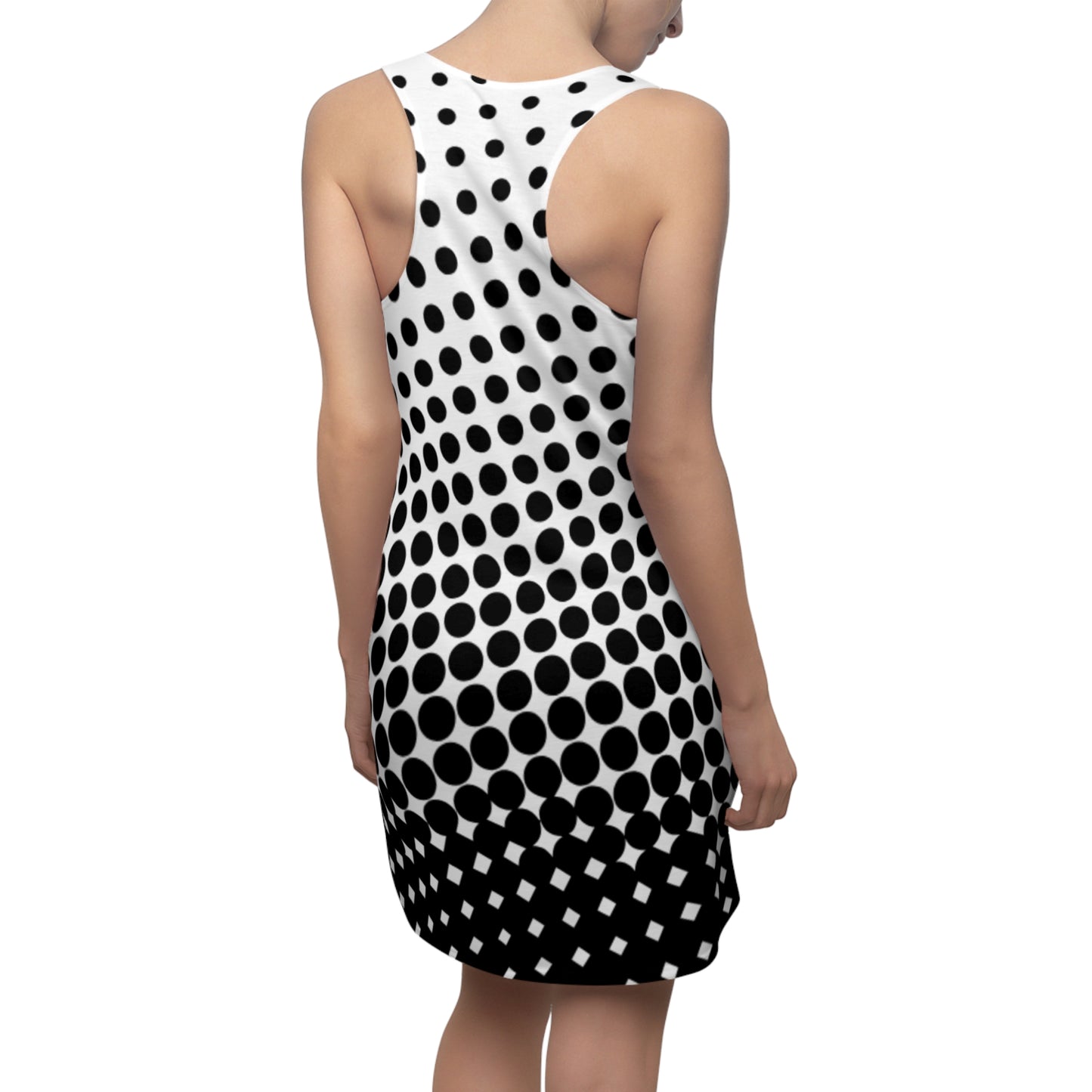 Black White Polka Dot Dress Racerback – Retro Sleeveless Mini