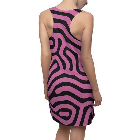 Abstrakt Racerback Kleid – Schwarz Hellpink Damenmode