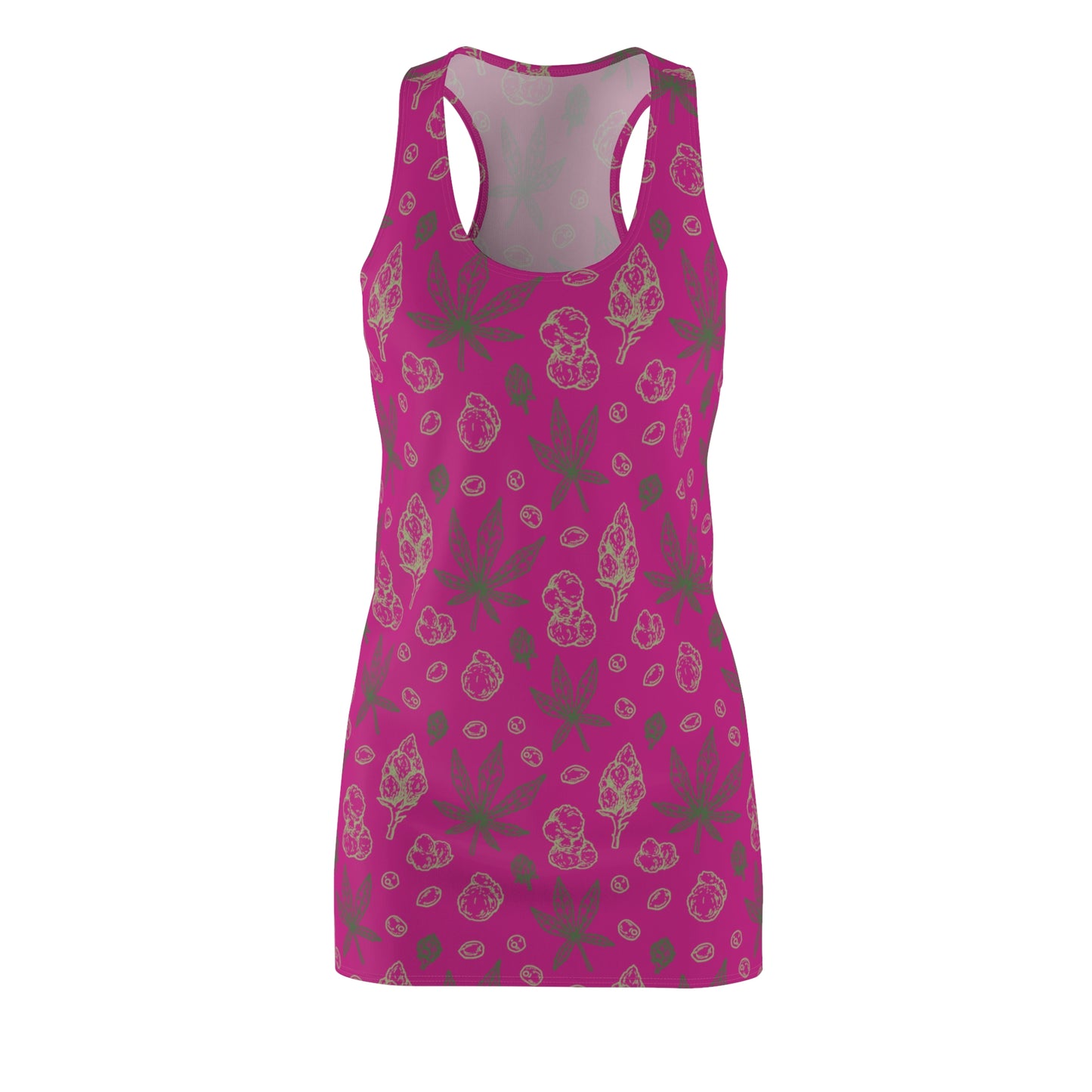 Damen Racerback Kleid Pink mit Cannabis Blättern – Sommerkleid