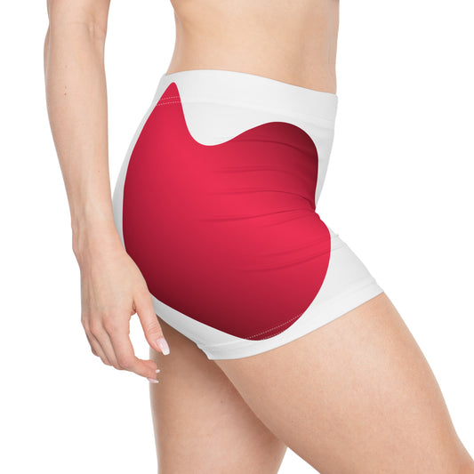 Damen Shorts Rot Herzmuster Sommermode Activewear Geschenkidee