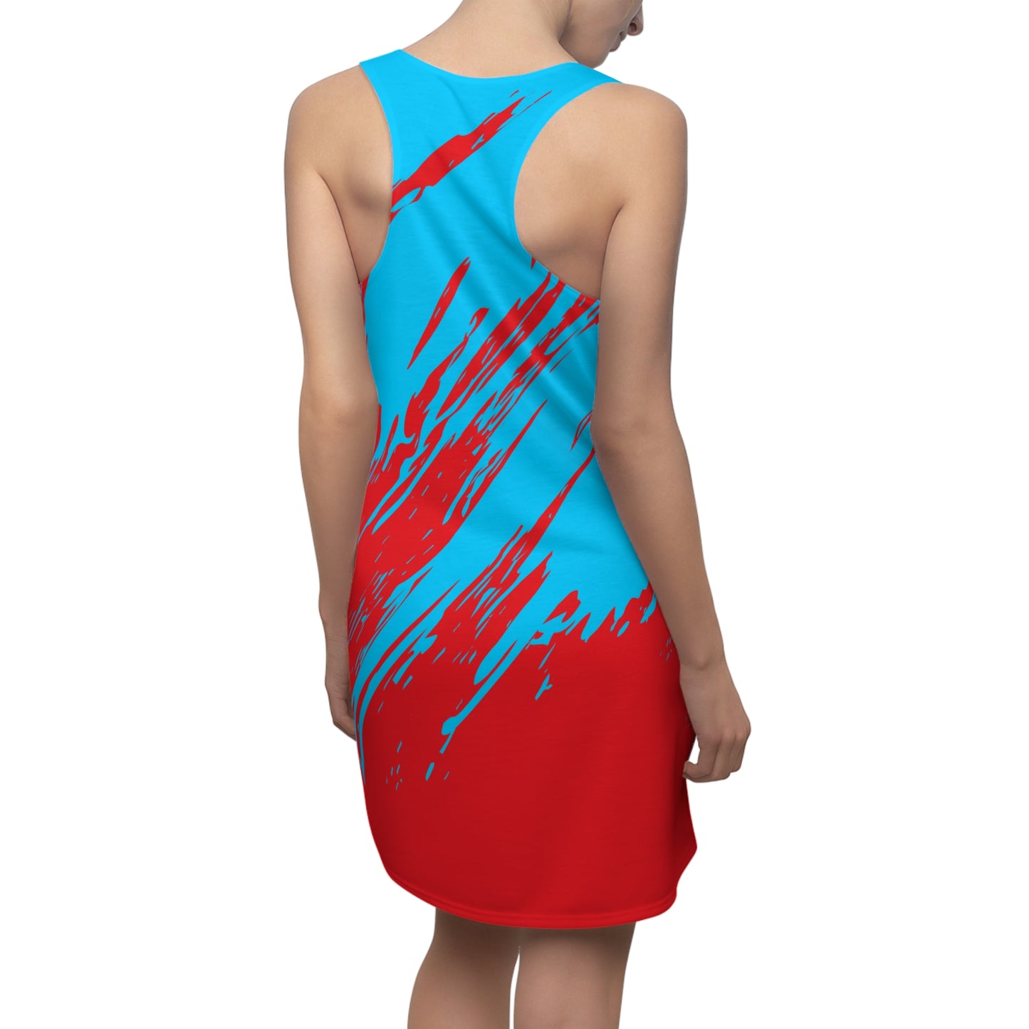 Türkis-Rotes Racerback Kleid mit abstraktem Pinselprint