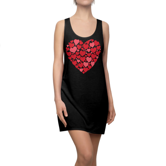 Schwarzes Damen Kleid Herz Muster Weiss Rot Racerback Casual Party