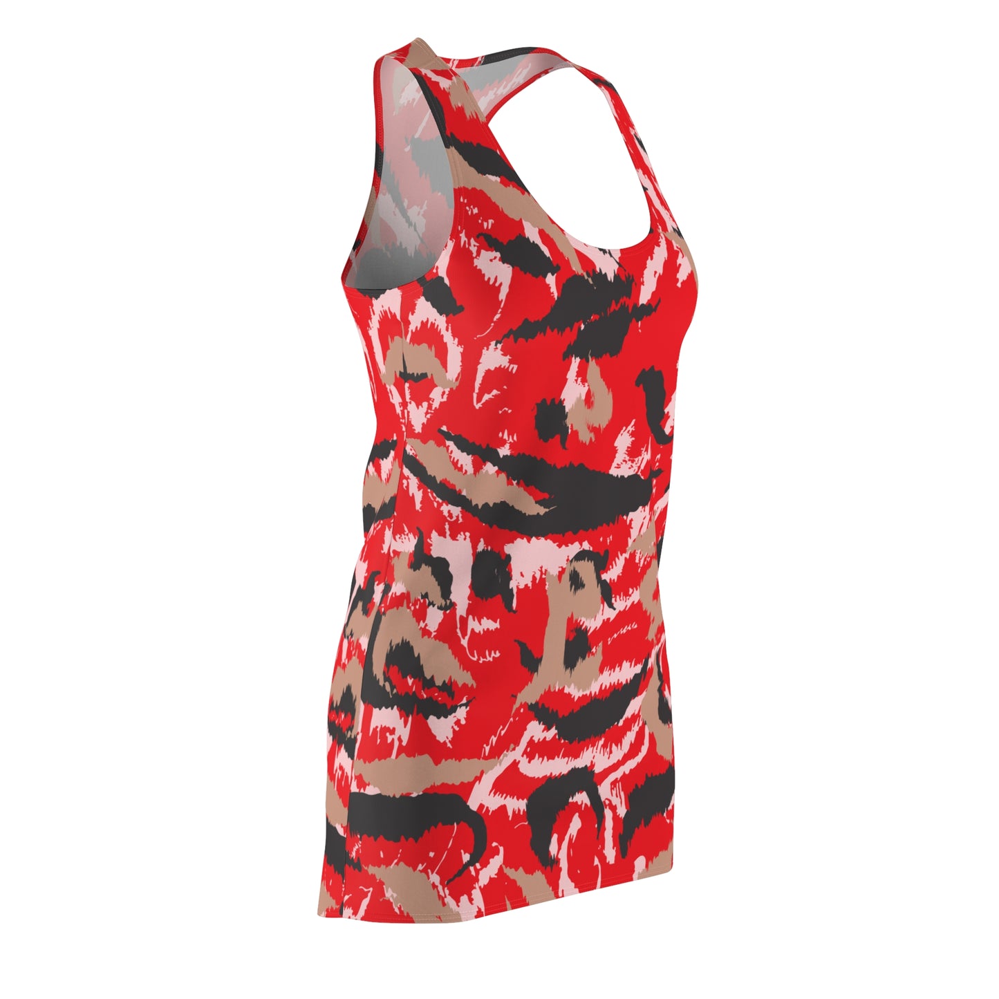 Abstrakt Racerback Kleid – Schwarz Beige Weiss Rot Sommerkleid