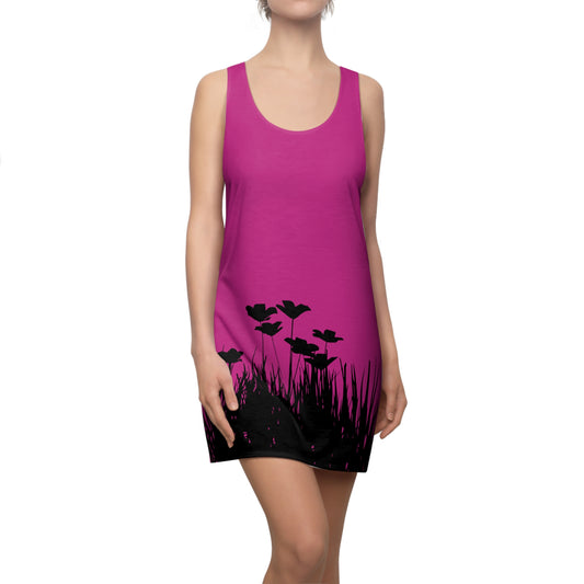 Pink Racerback Damenkleid – Botanisches Sommerkleid, Freizeitkleid