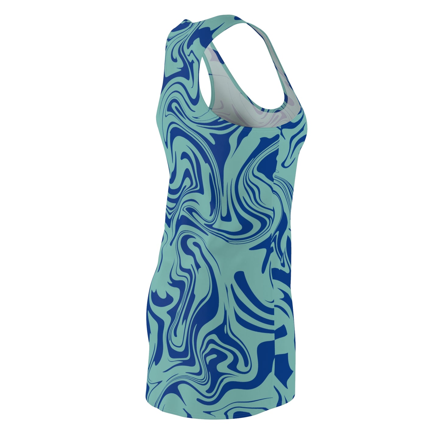 Aqua Dunkelblau Marmor Racerback Kleid – Trendige Sommer Damenmode