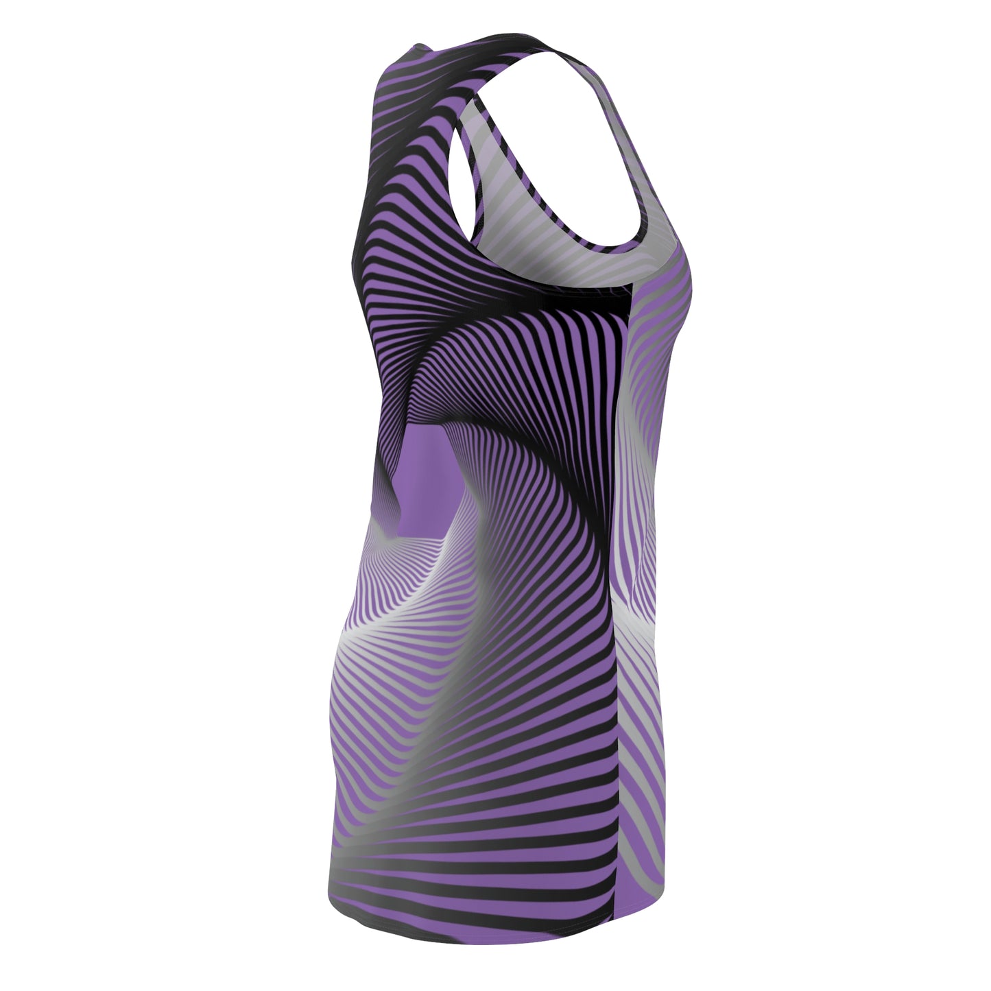 Schwarz Weiß Spirale Racerback Kleid – Stilvolles Sommerkleid Lila