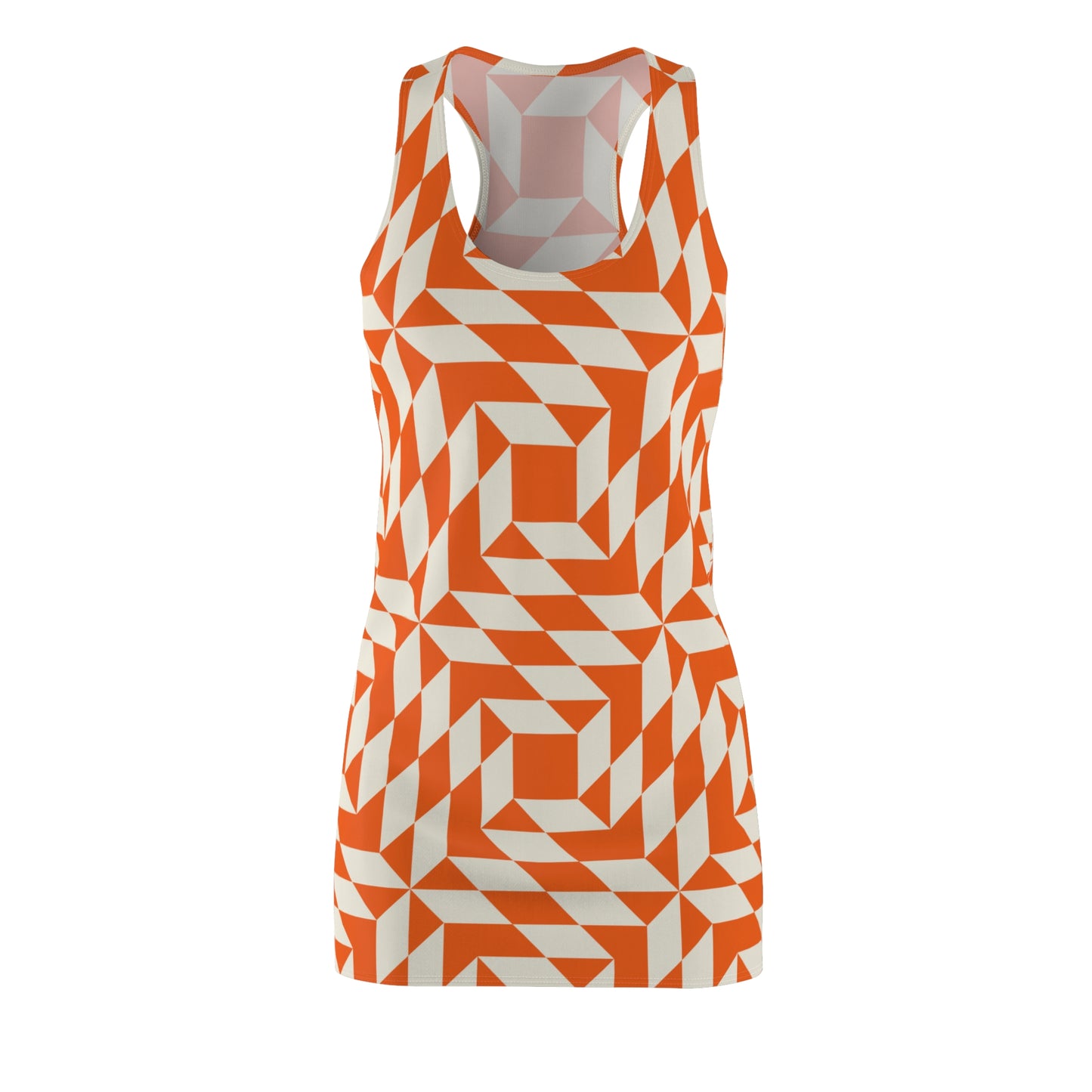 Racerback Kleid Damen – Oranges Sommerkleid mit geometrischem Muster