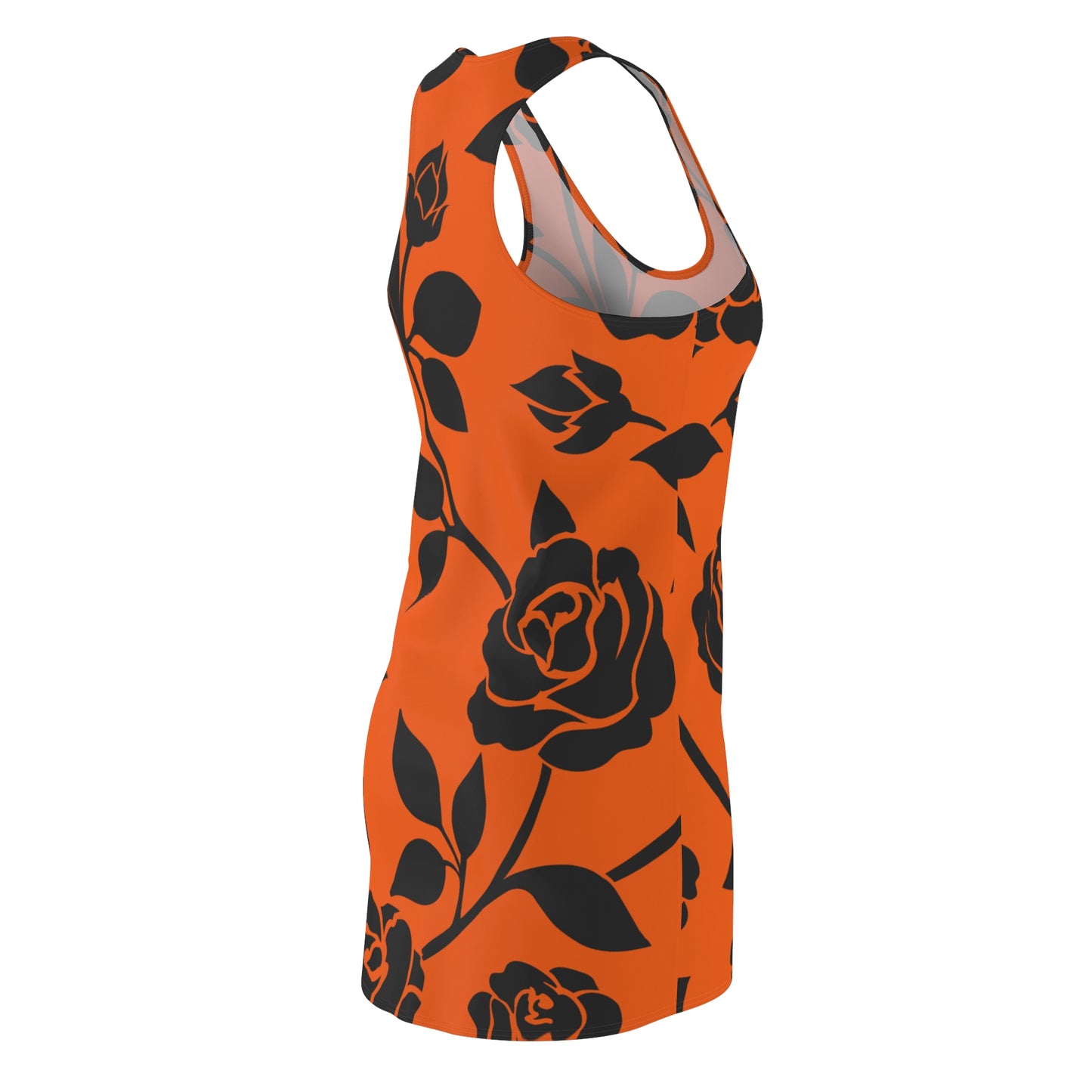 Rosen Racerback Kleid – Elegant Schwarz Orange Design