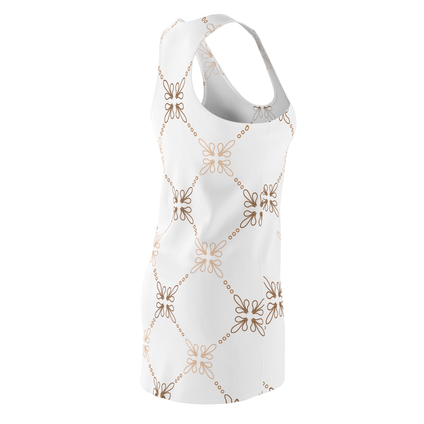 Beige Weiß Floral Racerback Kleid – Elegantes Sommerkleid