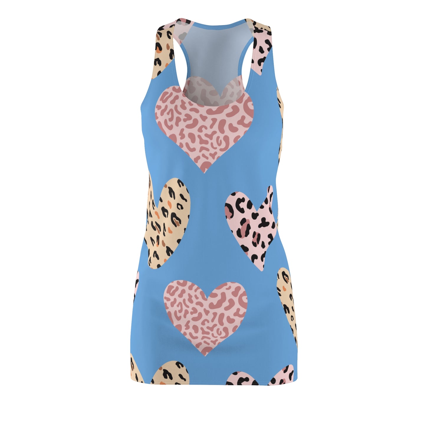 Hellblau Herz Leopard Racerback Kleid – Weiß Pink Sommerkleid