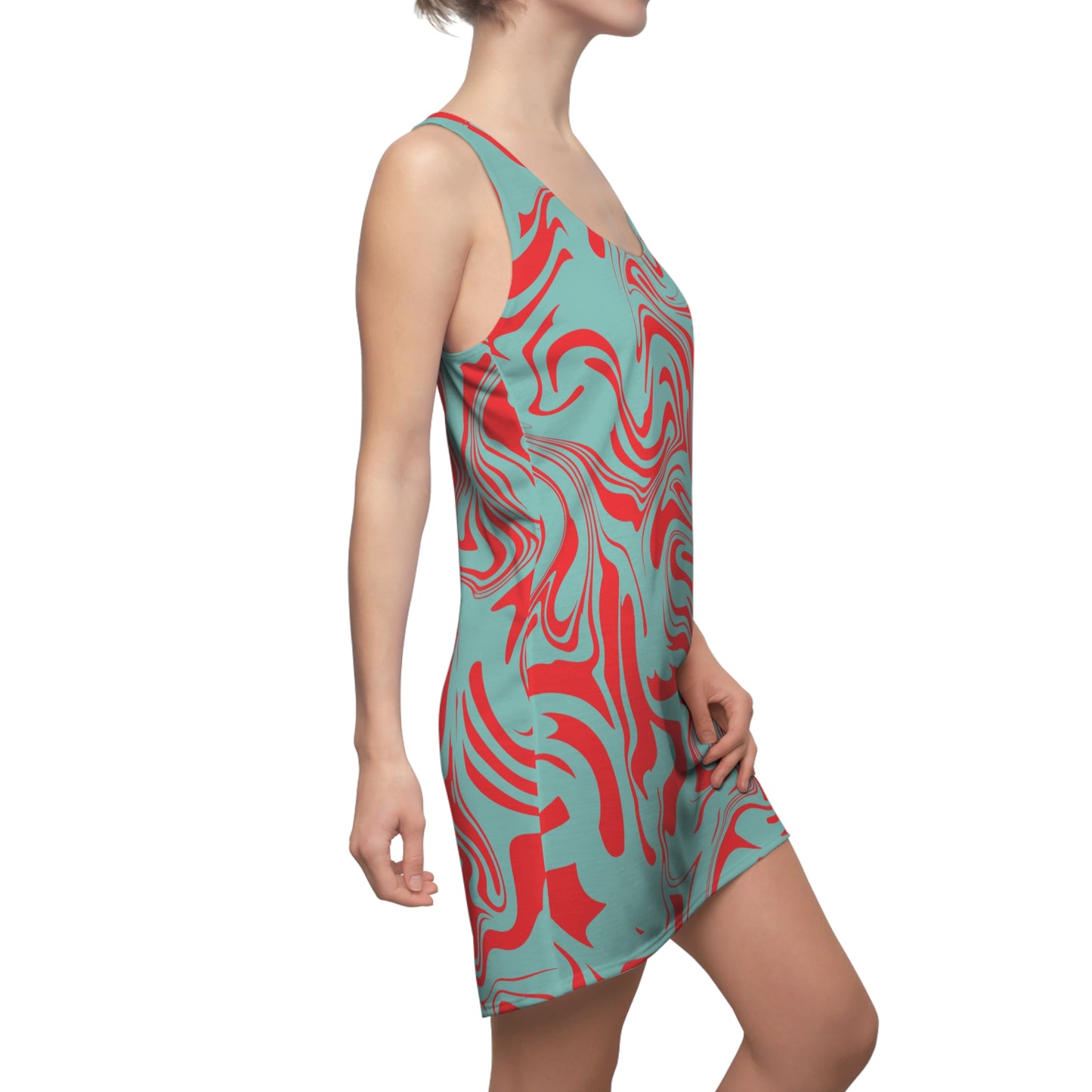 Aqua Rot Marmor Racerback Kleid – Trendige Sommer Damenmode