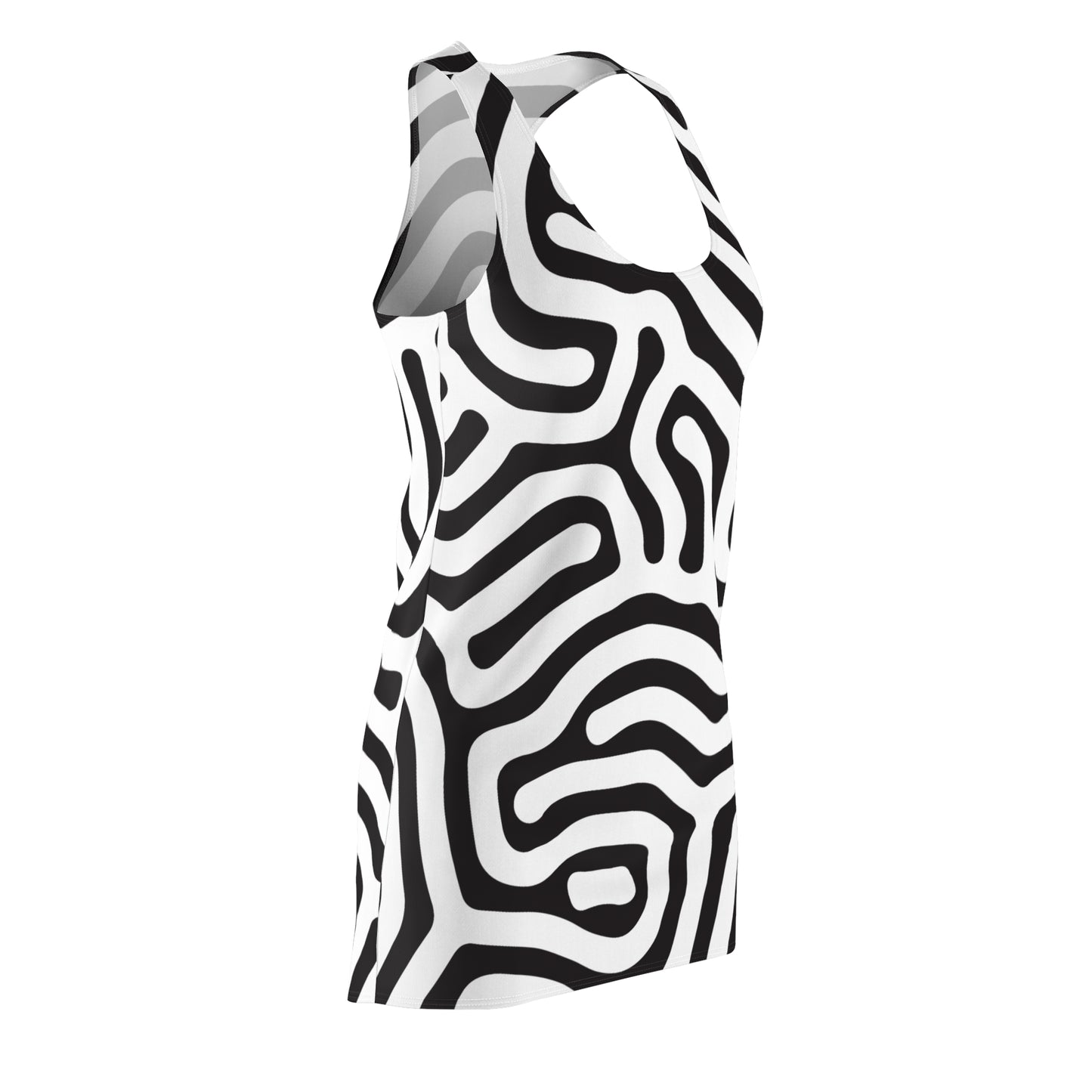Abstrakt Racerback Kleid – Schwarz Weiß Damenmode