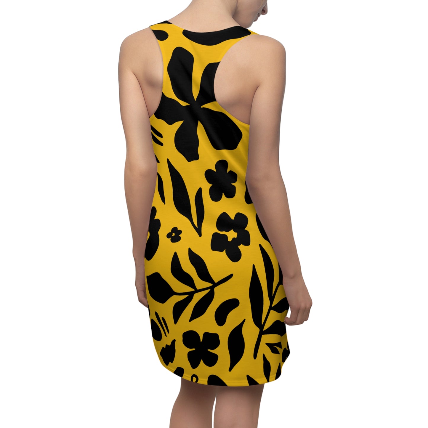 Schwarz Gelb Floral Racerback Kleid – Sommer Damenmode