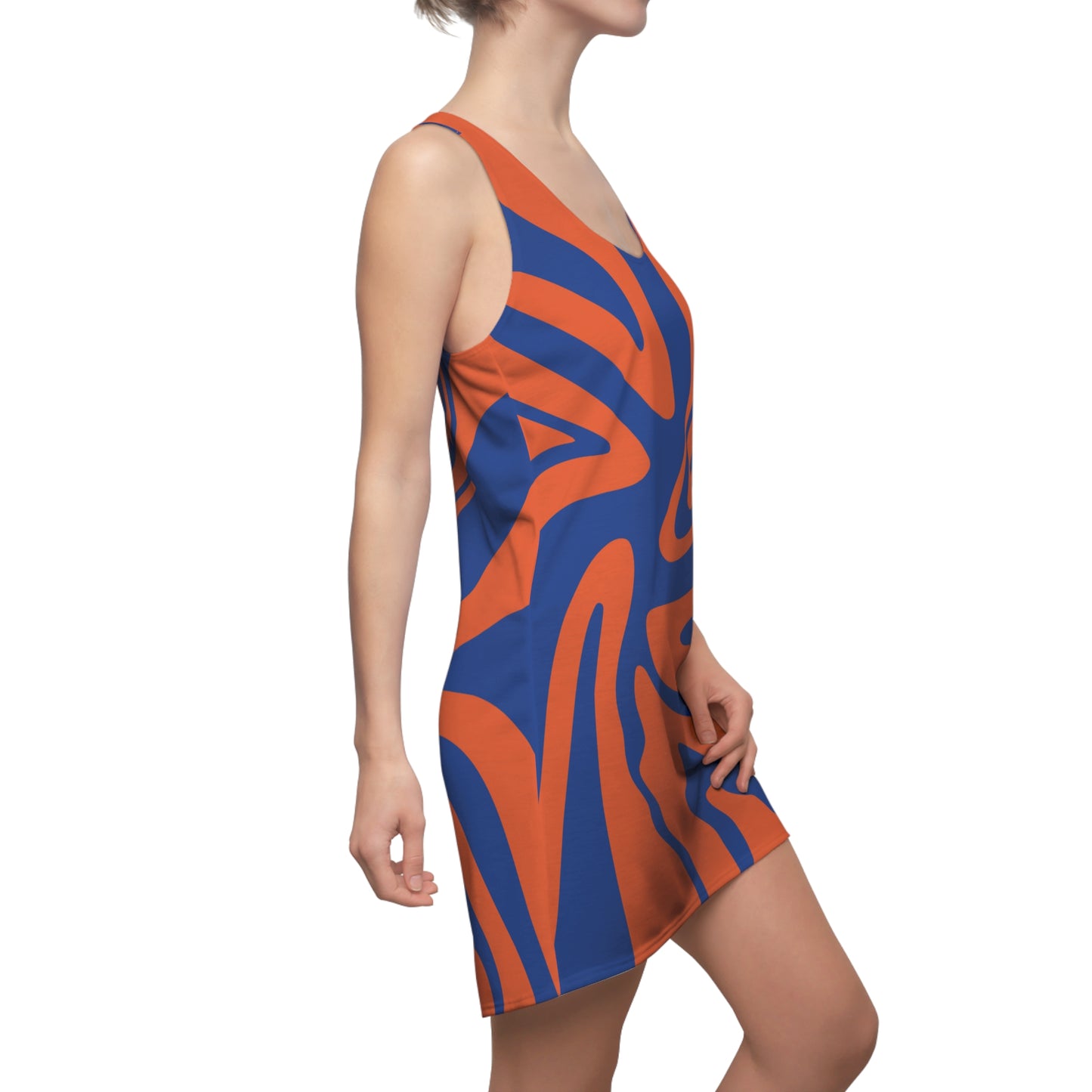 Blaues Damen Kleid Swirl Muster Racerback Sommer Bohemian Beach