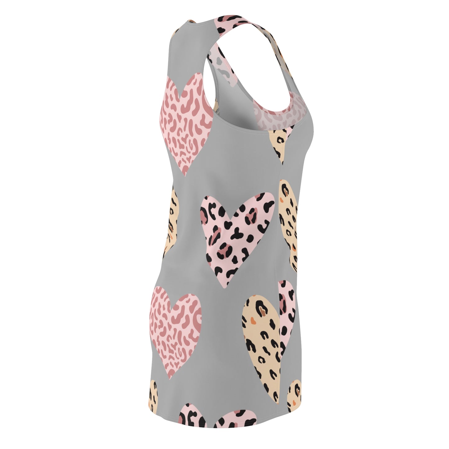 Grau Herz Leopard Racerback Kleid – Weiß Pink Sommerkleid
