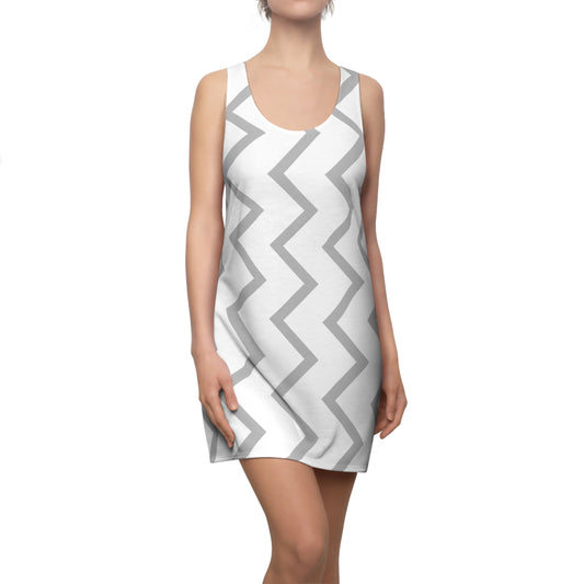 Zickzack Racerback Kleid – Grau Weiß Sommer Damenmode