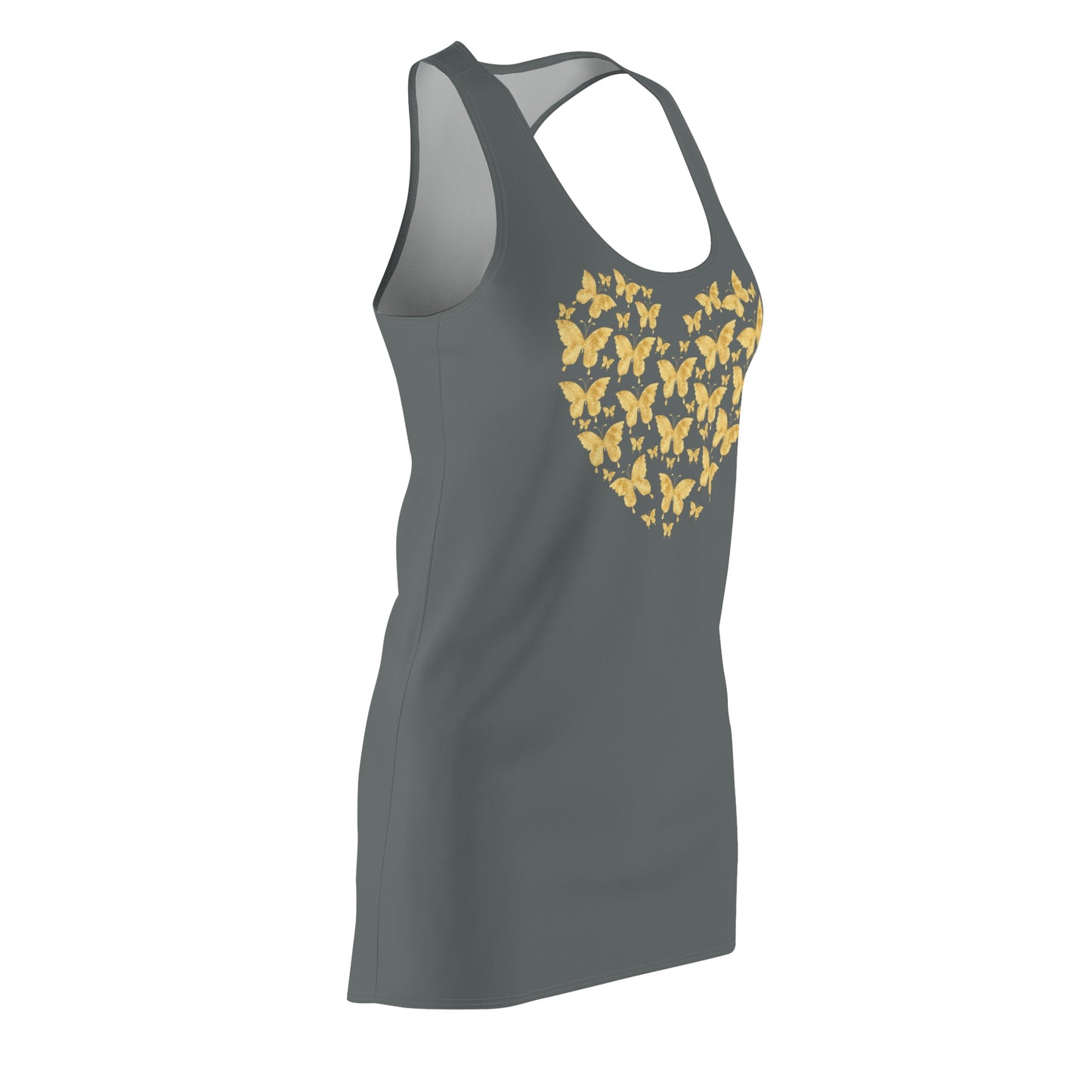 Grau Schmetterlingsherz Racerback Kleid – Gold Sommerkleid