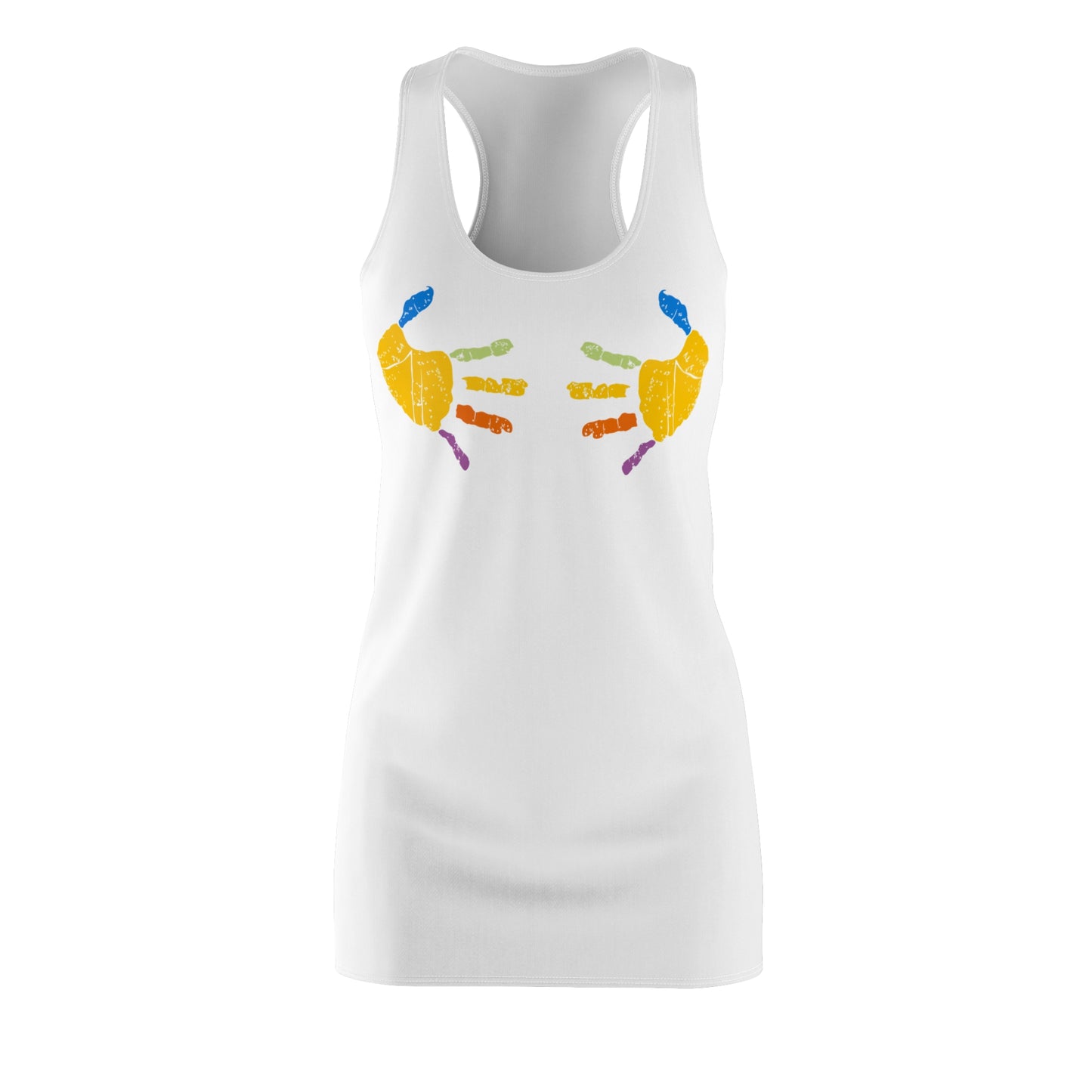 Damen Racerback Kleid – Sommerkleid mit bunten Handabdruck Motiven