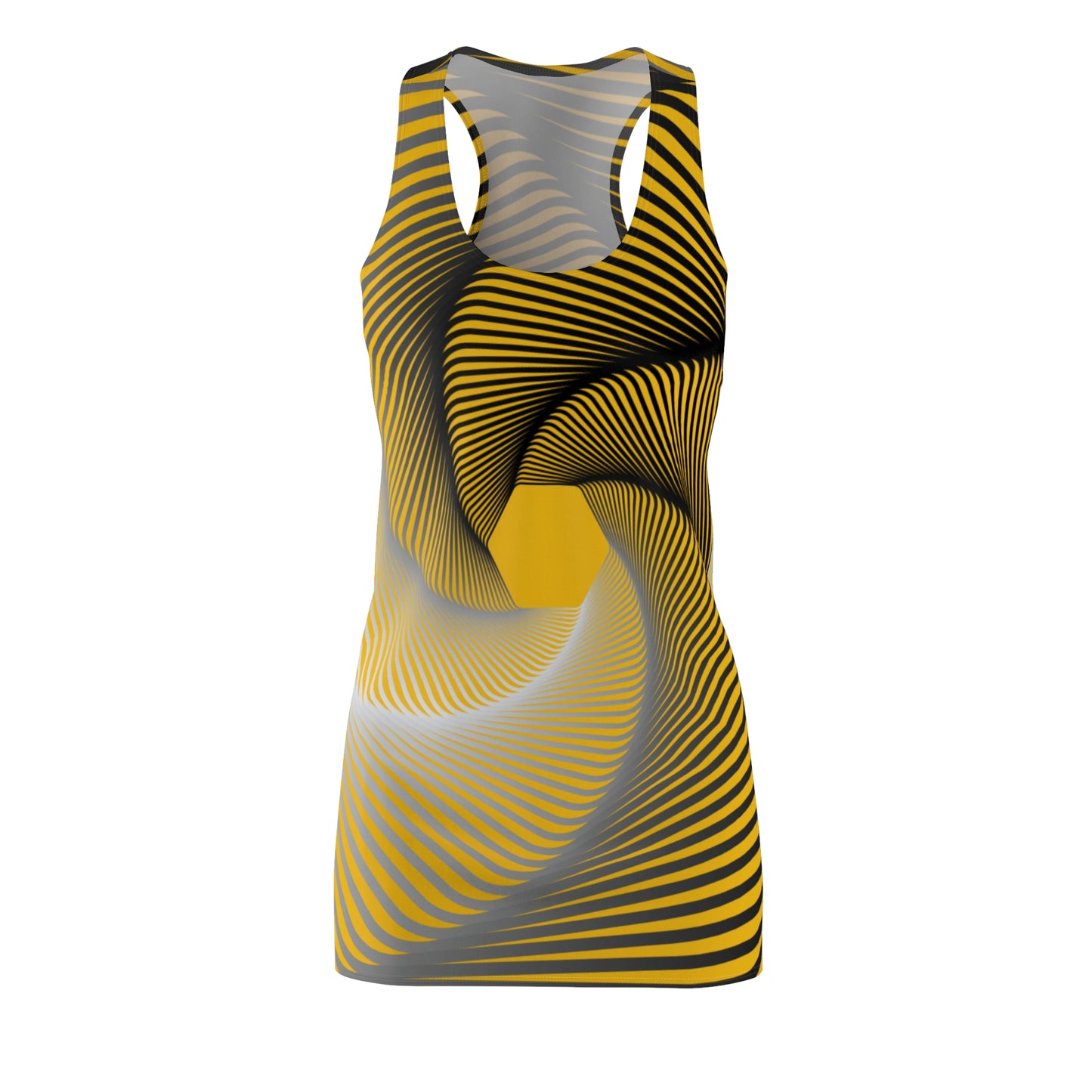 Schwarz Gelb Spirale Racerback Kleid – Stilvolles Sommerkleid