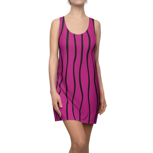 Pink Schwarz Wellen Racerback Kleid – Modernes Sommerkleid