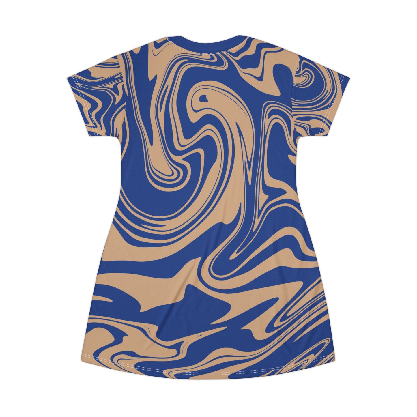 Blaues Damen Kleid Marmor Print T-Shirt Sommer Casual Elegant