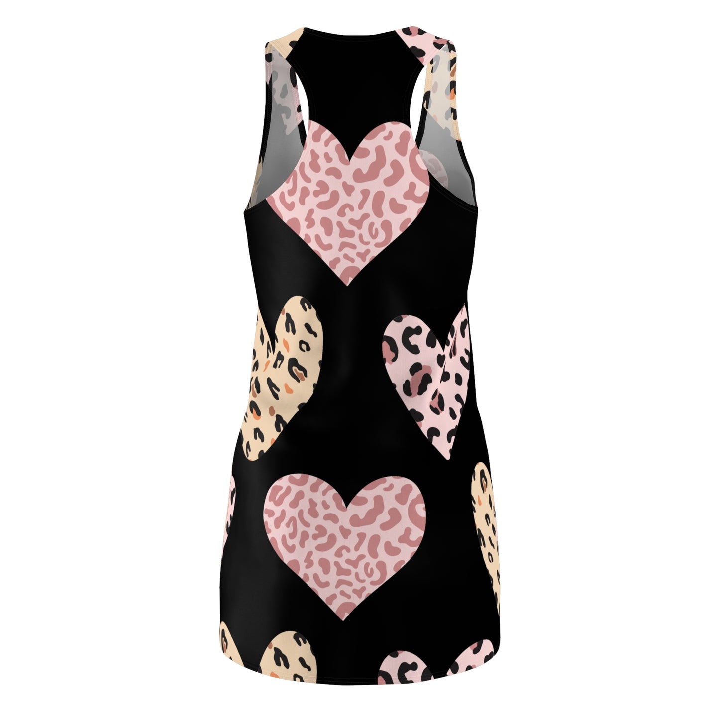 Schwarz Herz Leopard Racerback Kleid – Weiß Pink Sommerkleid
