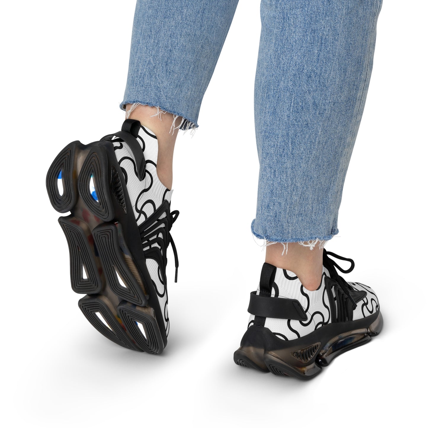 Damen Sneaker Schwarz Weiß Modern Linienmuster Atmungsaktiv
