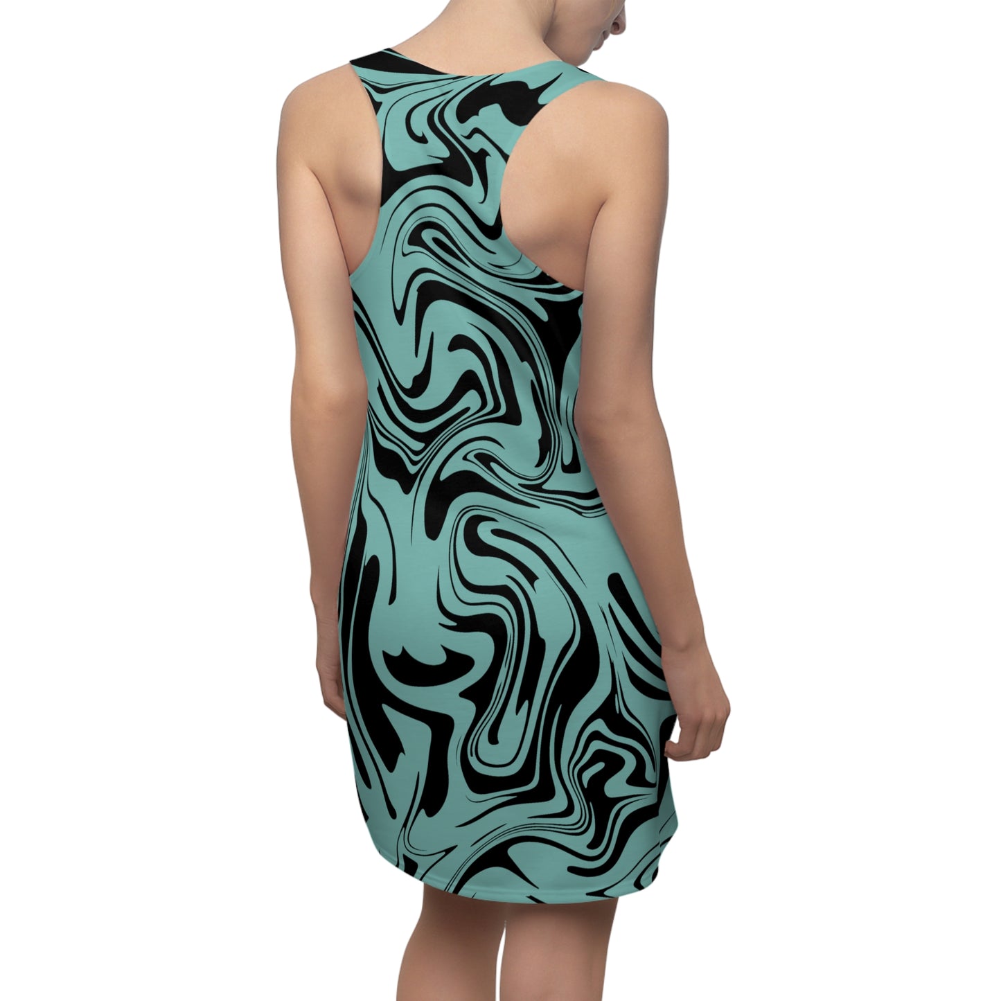 Aqua Schwarz Marmor Racerback Kleid – Trendige Sommer Damenmode