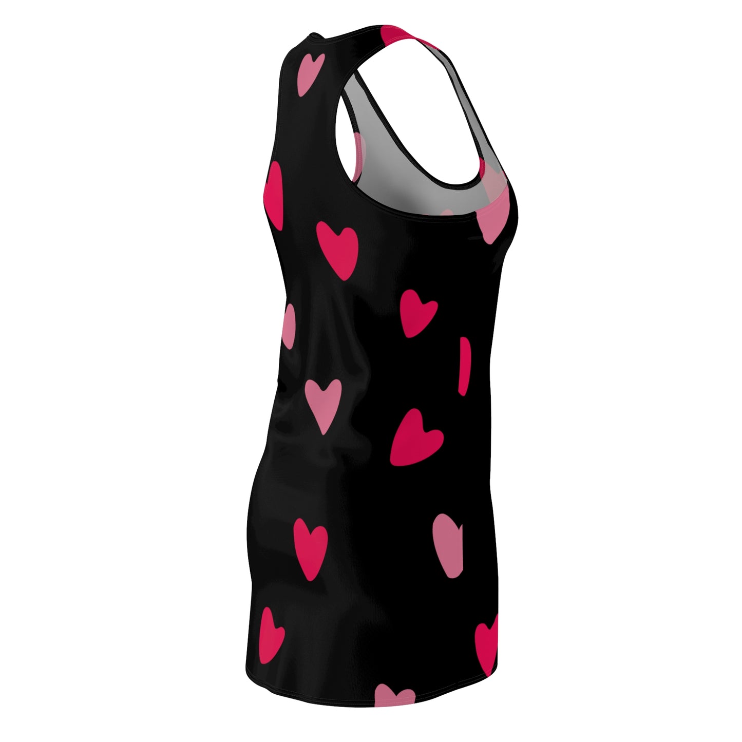 Damen, Racerback Kleid, Schwarz, Pinke Herzen, Sommer, Freizeitkleid