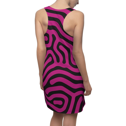 Abstrakt Racerback Kleid – Schwarz Pink Damenmode