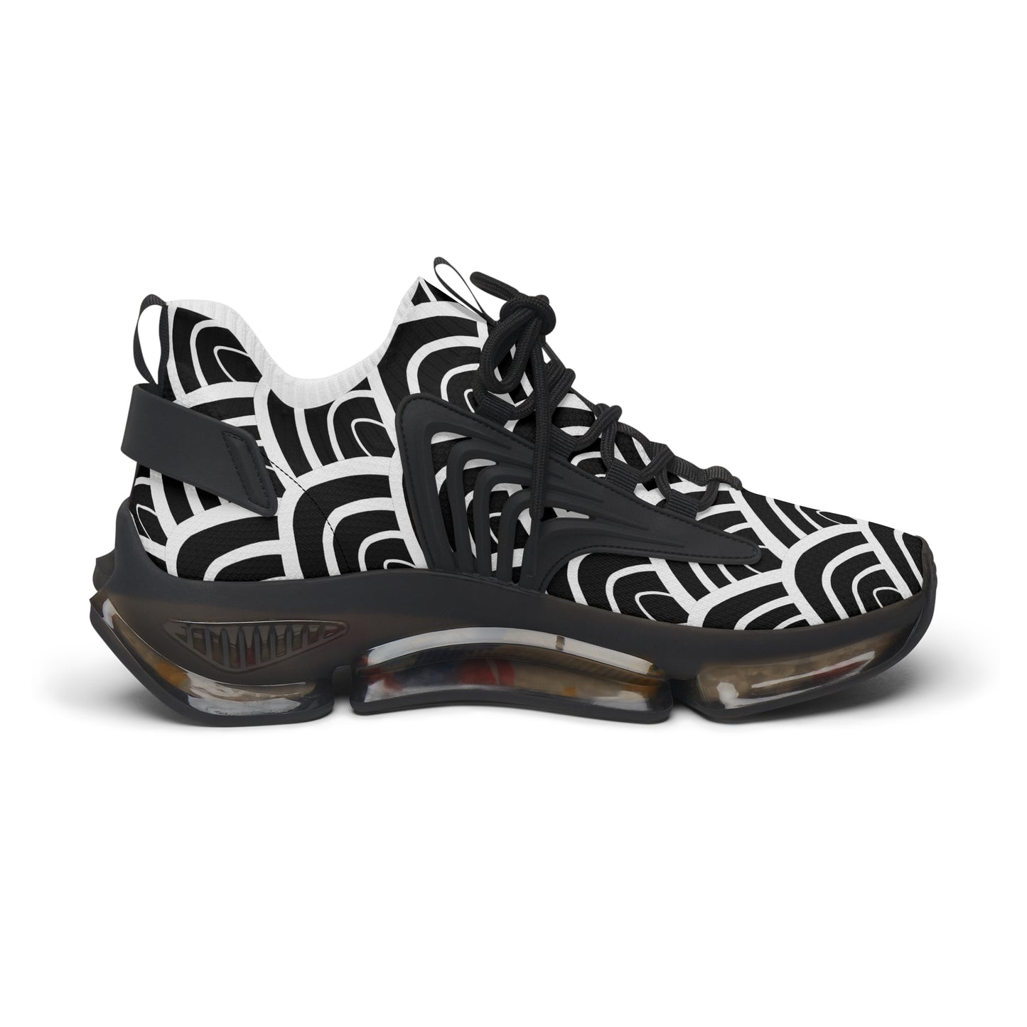 Damen Sneaker Schwarz Weiß Modern Wellen Design Atmungsaktiv