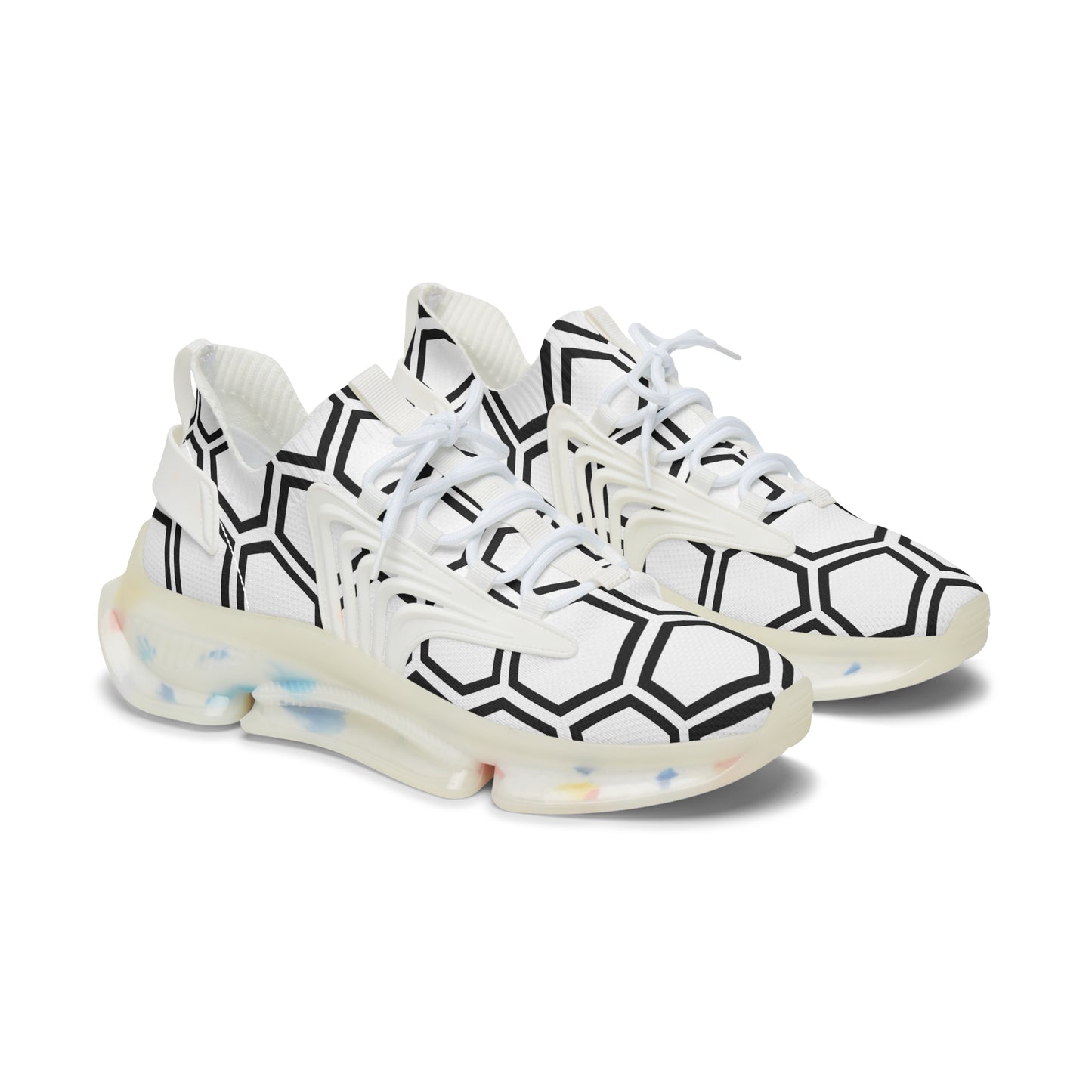 Damen Sneaker Schwarz Weiß Hexa Design Atmungsaktiv Mesh