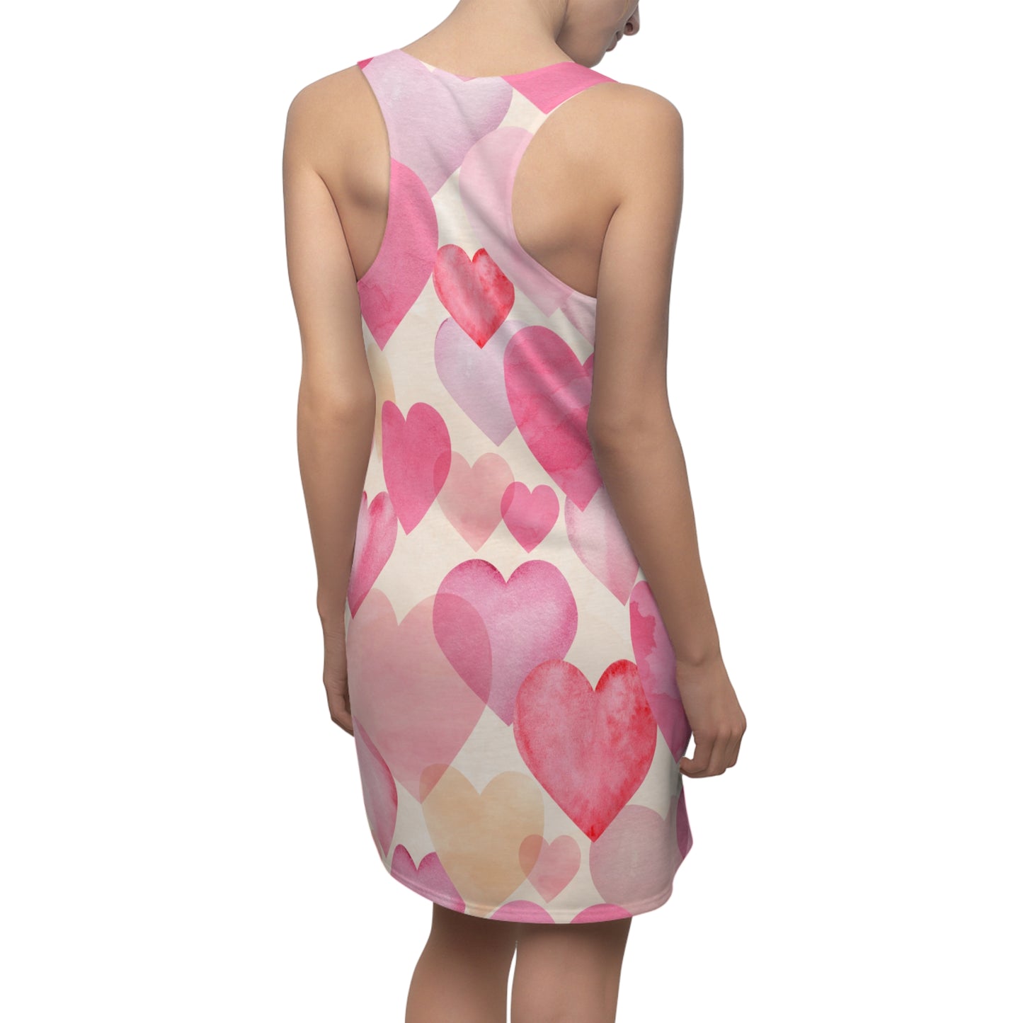 Damen Kleid Aquarell Herz Racerback Sommer Casual Romantisch